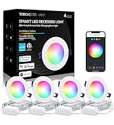 TORCHSTAR Smart Recessed Lighting 4 Inch with J-Box, CRI90+ Color Changing RGBCW Smart Downlight,...