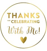 Thanks for Celebrating with Me Stickers 120PCS Metallic Gold Thank You Design Stickers 2 Inch Tha...