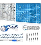 39 Pcs Rotary Cutter Set Blue - Quilting Kit incl. 45mm Fabric Cutter with 5 Extra Blades, A4 Cut...
