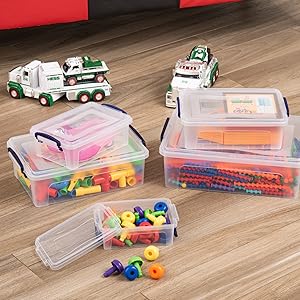 storage bin with lid for home, office. containers for organizing. Plastic tote. Crate for dorm