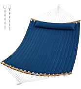 SUPERJARE 12 FT Quilted Fabric Hammock with Detachable Pillow, 2 Person Hammock with Spreader Bar...
