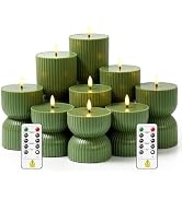 Xavnero 9 Pcs Ribbed Flameless LED Pillar Candles with Remote, Battery Operated Flickering Fake C...