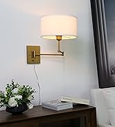 JIMUBEAM Vintage Fabric Plug-in Cord Wall Sconce, Indoor Swing Arm Wall Mounted Lamp with On/Off ...