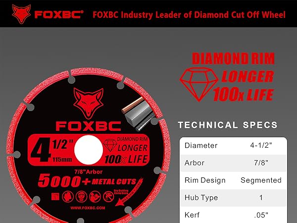FOXBC 4 1/2 Inch Cut Wheel Metal Cut-Off for Angle Grinder