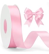 KINGLAKE Light Pink Satin Ribbon - 1Inch x 50 Yards Polyester Pink Ribbon for Gift Wrapping Valen...