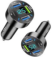 2Pcs 4 Ports USB Car Charger USB Adapter with Voltmeter,Type C Port PD 3.1/QC 3.0 Super Fast Char...