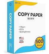 Printer Paper - 8.5 x 11 White Letter Size Copy Paper, (1 Ream 500 Sheets) 20 lb, Standard Copy P...
