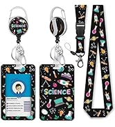 Gctriki Science Teacher Lanyard with ID Holder, Cute ID Badge Holder with Lanyard Badge Reel Retr...