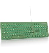 Fogruaden Wired Retro Typewriter Keyboard, Quiet Full Size Membrane Keyboard Light Up, Dark Green...