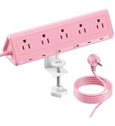 SMALLRT Pink Desk Clamp Power Strip with 6.5 FT Extension Cord, PD 40W USB-C Fast Charging Ports,...