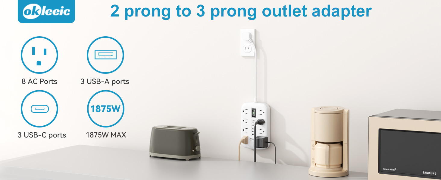 2 prong to 3 prong outlet adapter