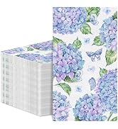 NatNarr 60 Pcs Hydrangea Napkins, 2-Ply Watercolor Blue Floral Hand Towels for Bathroom Disposabl...