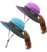IYEBRAO 2 Pieces Kids Sun Hat with Ponytail Hole UPF 50 Summer Cap for Girls Beach & Fishing