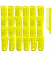 MOODKEY 24PCS Plastic Heatless Hair Rollers Set 2.0cm/0.8in Yellow Self Grip Snap on Rollers Hair...