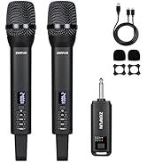 ZERFUN Rechargeable Wireless Microphones Dual, Pro Handheld Cordless Mics System Dynamic with Ech...