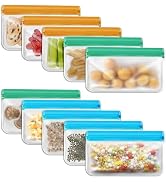 Ehigta 10 Pack Dishwasher reusable bags Silicone,BPA Free, Leakproof Freezer Bags, reusable silic...