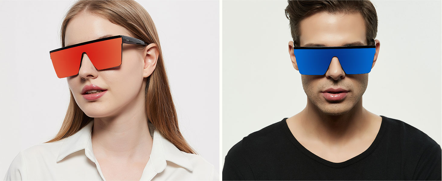 LYZOIT Square Oversized Sunglasses for Women Men Big Flat Top Fashion Shield Large UV Rimless Shades