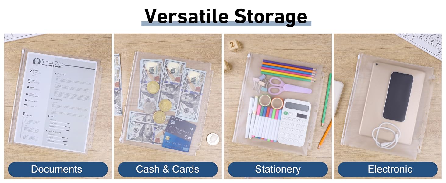 Clear Letter Size Binder Pockets 3 Ring Binder Zipper Pouch Document Organizer