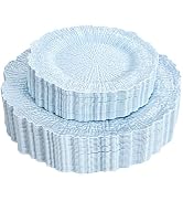 DaYammi 60Pcs Blue Plastic Plates - Light Blue Pates Disposable & Reusable - Heavy Duty Plastic P...