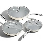 Kikcoin Non Stick Frying Pans with Lid, 3 Pack Ceramic Frying Pan for Cooking, 8+9.5+11 Inch Omel...