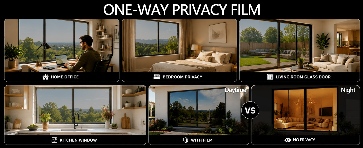 Home windows with dark silver one way window privacy film applied