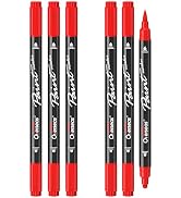 Overseas 6 Red Acrylic Paint Markers, Dual Tip Paint Pens Acrylic Marker | Dot & Brush Tip, No Bl...