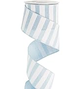 MEEDEE Blue White Stripe Ribbon 2.5 Inch Light Blue Wired Ribbon for Baby Boy Wreath, Baby Shower...