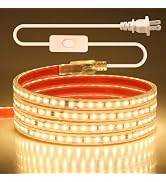 Aclorol AC 110V LED Light Strip 6.56FT/2M 240 LEDs Warm White 3000K LED Rope Lights Outdoor Water...