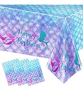 DaiUni 3PCS Mermaid Birthday Tablecloths for Birthday Party Decoration, Plastic Disposable Rectan...