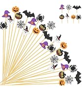 Halloween Cocktail Picks, Handmade Bamboo Holiday Toothpicks for Appetizers, 4.7 IN Long Decorati...