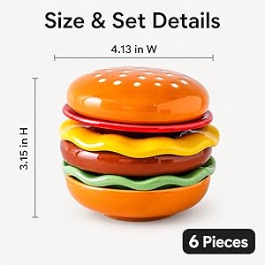 Size view of ceramic hamburger condiment dish set