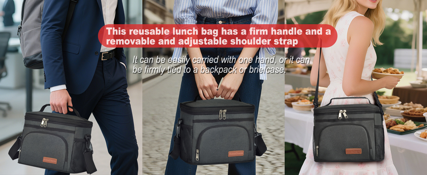 ExtraCharm Insulated Lunch Bag for Women/Men - Reusable Lunch Box for Office Picnic Hiking Beach