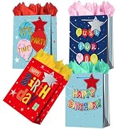 WLUSEAXI 4Pack Birthday Gift Bag with Tissue Paper,12.6×4.7×10.2 Inch Large Birthday Gift Bag wit...