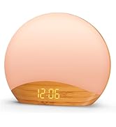 REACHER Wood Grain Sunrise Alarm Clock and Sound Machine Nightlight, Digital Dimmable Clock for B...