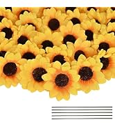 Coferset 100pcs Fake Sunflower Heads with Stems, 2.4