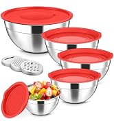 Herogo 5-Piece Mixing Bowls with Airtight Lids, 3 Grater Attachments, Stainless Steel Salad Servi...
