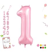 Smlpuame 40 Inch Pink Number 1 Balloon, 1st Birthday Decoration Boys Girls | Large Self Inflating...