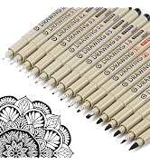 Muchcute Micro Fineliner Drawing Art Pens: 16 Black Fine Line Waterproof Ink Set Artist Supplies ...