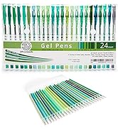 OfficeGoods Green Gel Pens + Refills - 24 Premium Colors - Fast Drying & Smudge Free - Nature, La...