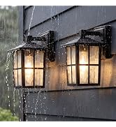 KDG Outdoor Waterproof Patio Wall Light Fixtures Set of 2, Black E26 Socket Exterior Lanterns wit...