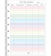 Junior Size Payment Checklist Refills - 50 Sheets/100 Pages Colorful Monthly Budget Forms for 8-D...