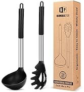 Silicone Pasta Fork and Ladle Spoon Set, Large Non Stick Kitchen Utensils for Cooking,Stirring,Se...