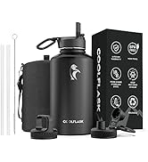 64 oz Water Bottle Insulated with Straw & 3 Lids, Coolflask Large Metal Stainless Steel Water Jug...