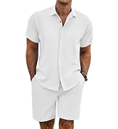 COOFANDY Men's Summer Beach Outfits 2 Piece Short Sleeve Shirts and Shorts Vacation Texture Linen...