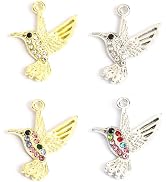 Frinnovan 60 Pack Rhinestone Hummingbird Charms Mini Crystal Bird Animal Pendant Enamel Beads for...