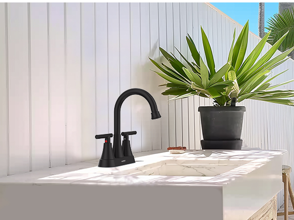 Matte Black Bathroom Sink Faucet Bathroom Faucets for Sink 3 Hole Faucet for Bathroom Sink Vanity RV