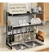 MAJALiS 3 Tier Extra Large Stainless Steel Expandable Over The Sink Dish Drainer Drying Rack, Rus...