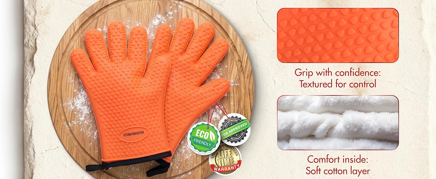 KITCHEN PERFECTION Silicone Pizza Oven Gloves -Extreme Heat Resistant Gloves