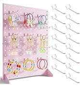 Pegboard Display Stand With 15 Peg Hooks for Retail Craft Shows & Fairs, Pink Metal Merchandise D...