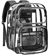 PACKISM Clear Backpack for School - 17 inch Large Heavy Duty Bookbag, Reinforced See Through PVC ...